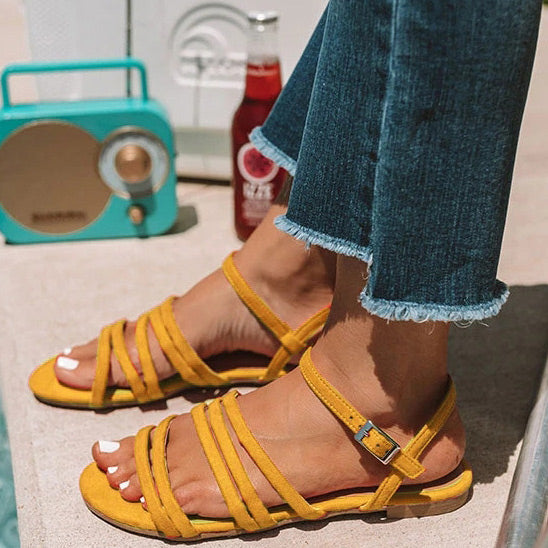 Suede Open Toe Flats Ankle Strap Sandals - Mislish