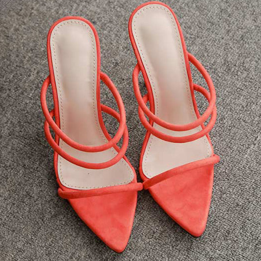 Suede Pointed Toe Stiletto Heels Sandals - Mislish