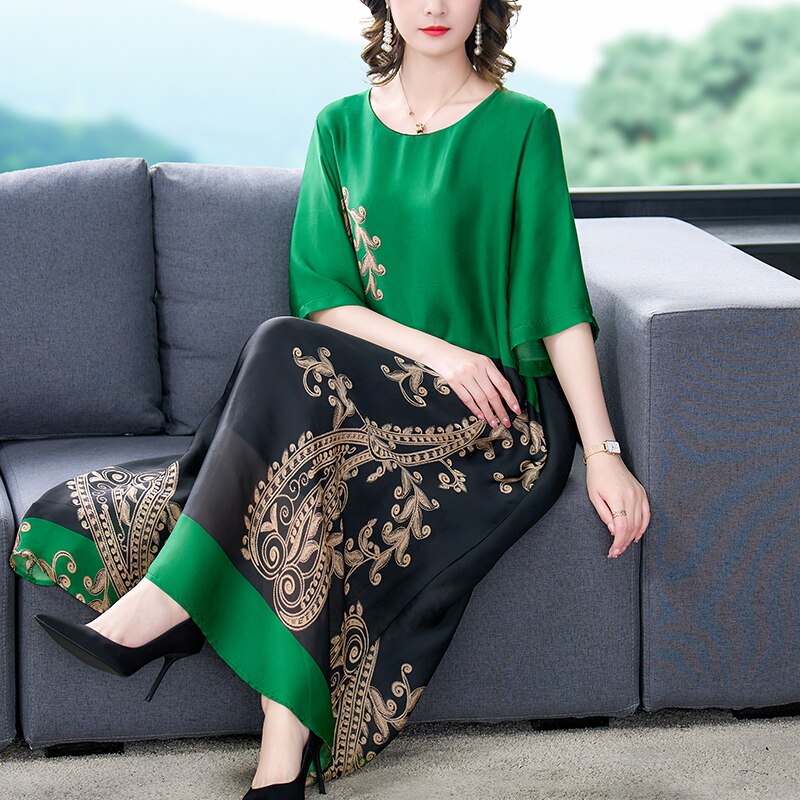 Paisley Print Round Neck Half Sleeve Color Block Panel Midi Dress - View 3