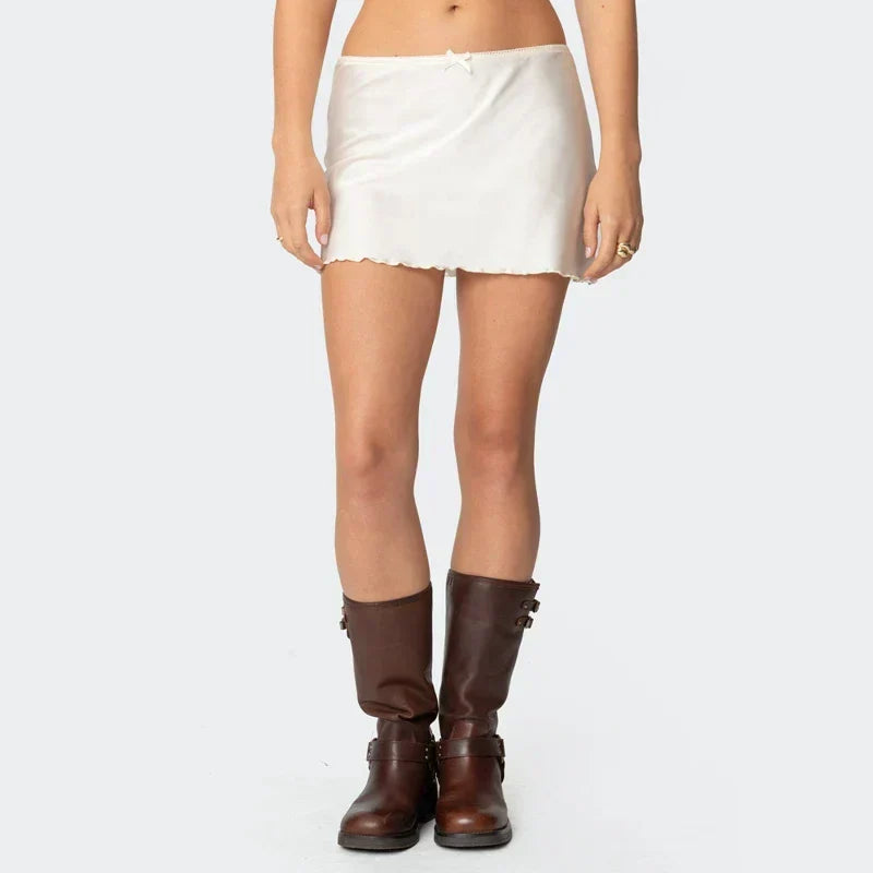 Satin Solid Low Waist Skirt Beige / S skirts-250223