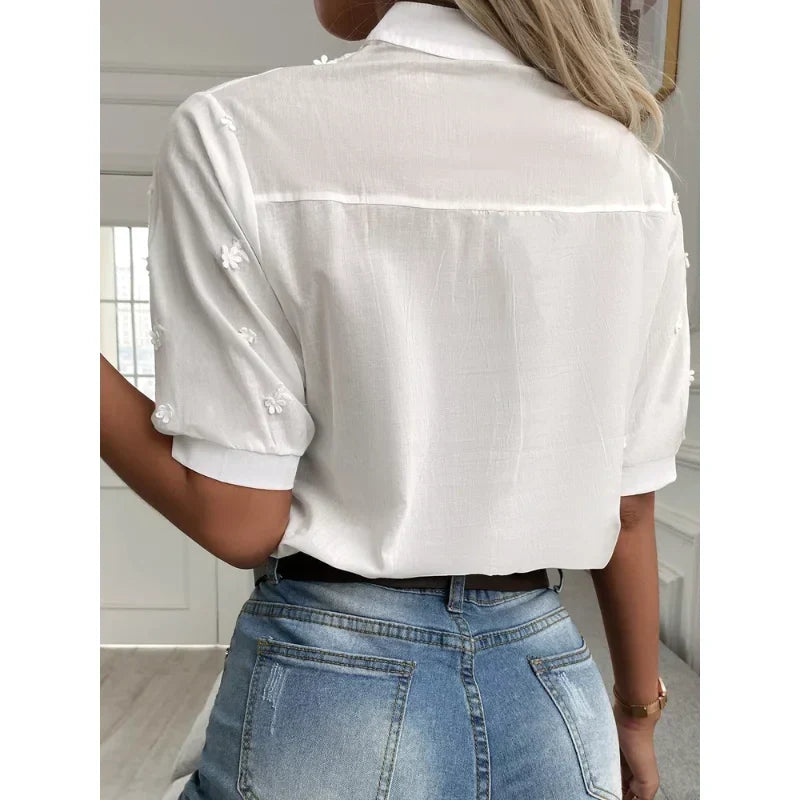 Floral Embroidery Lace Hollow V-neck Blouse