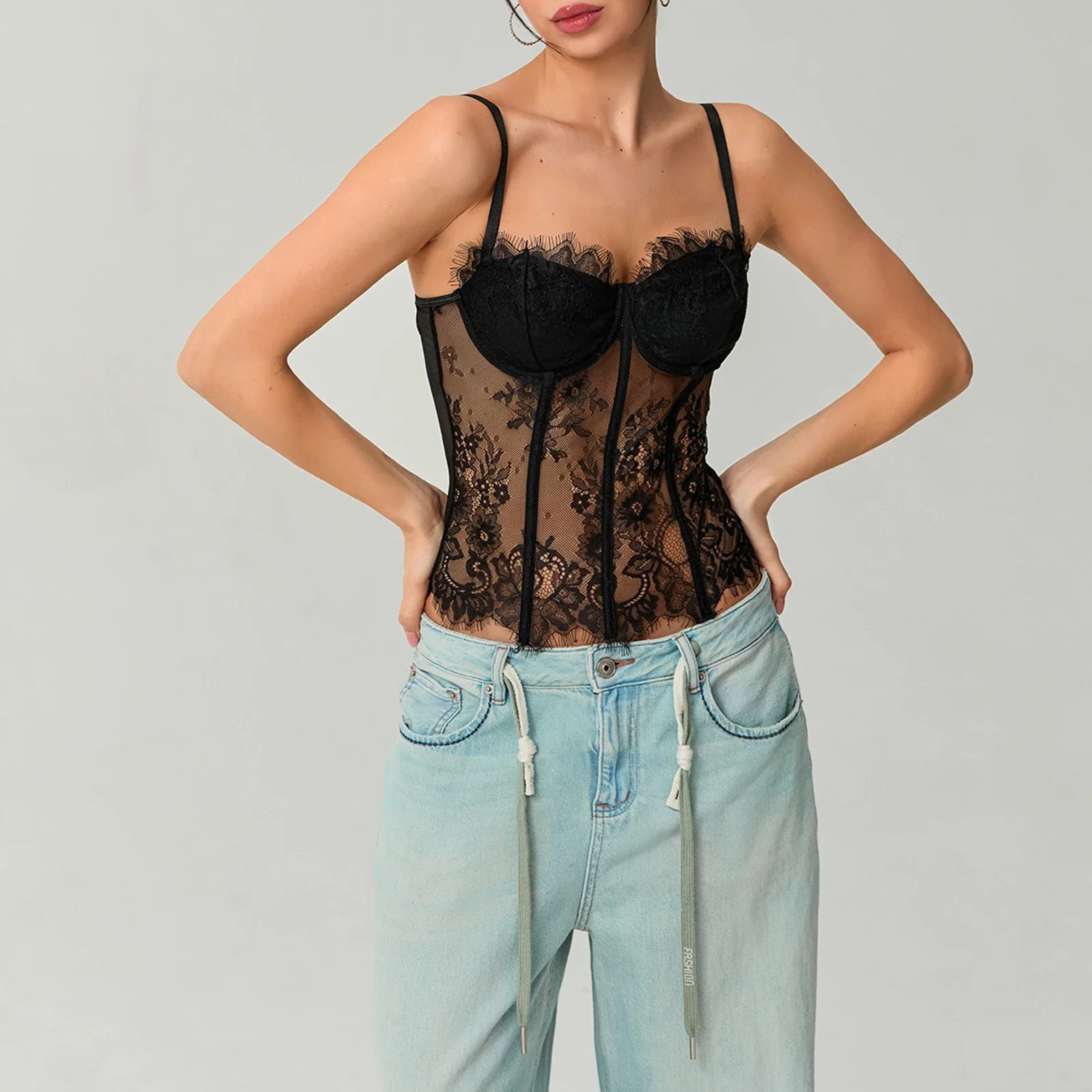 Mesh Lace Corset Crop Top