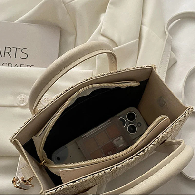 Summer Fresh Flower Woven Crossbody Handbag