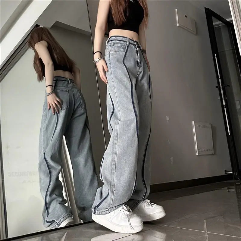 High Waisted Loose Straight Jeans Pants