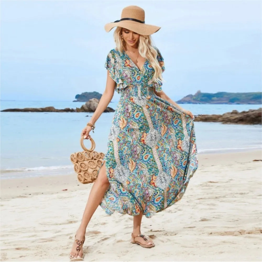 Vintage Lace Up Floral Beach Dress