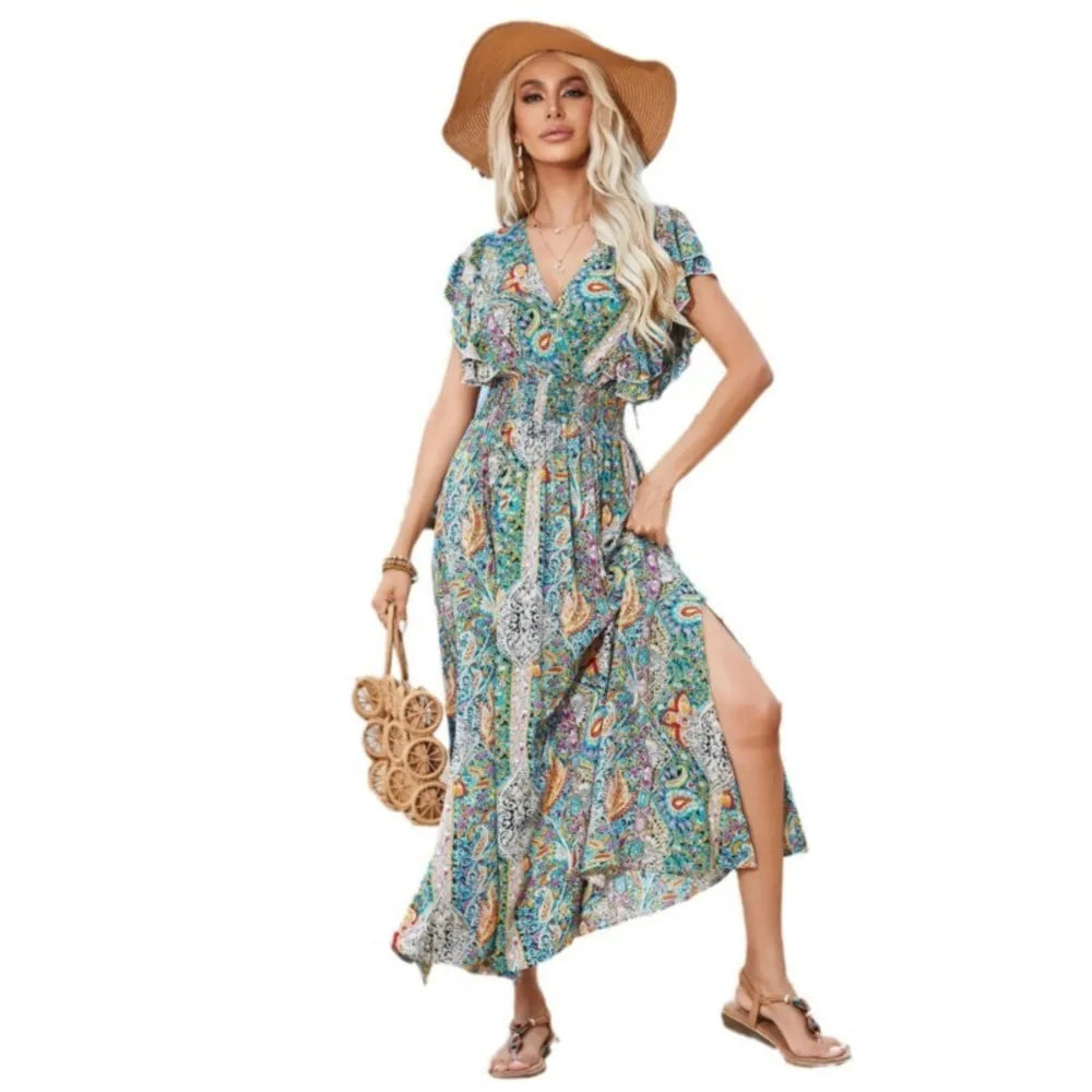 Vintage Lace Up Floral Beach Dress