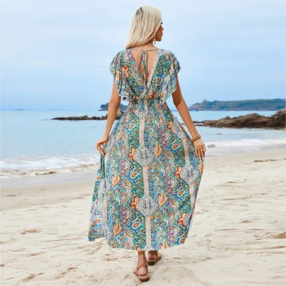 Vintage Lace Up Floral Beach Dress