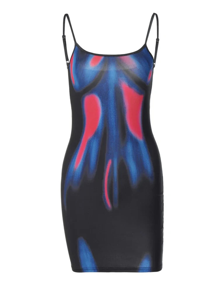 Tie-Dye Print Scoop-Neck Spaghetti-Strap Bodycon Mini Dress 6