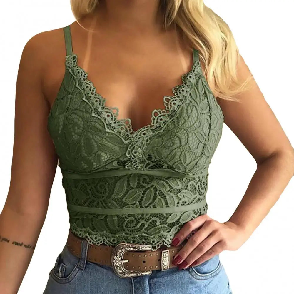 Candy Color Lace V-Neck Camisole Plus Size Bralette Vest - Fashionpara