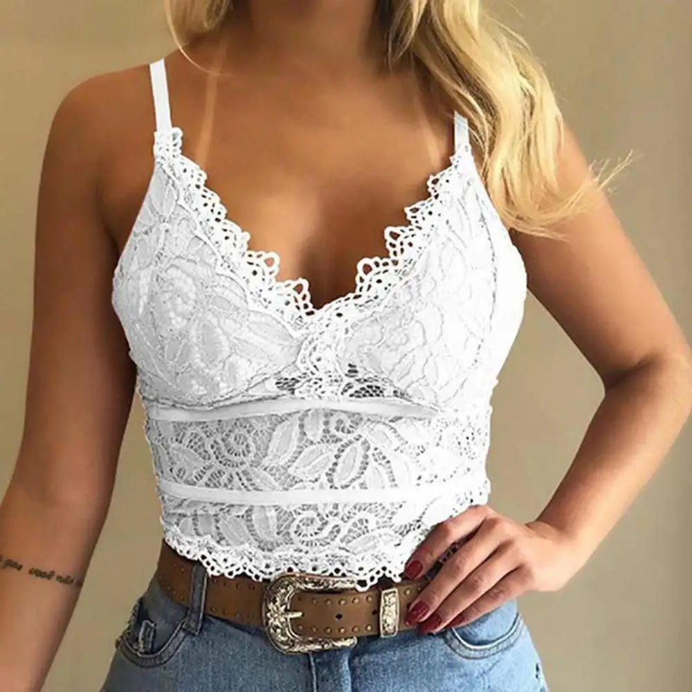 Candy Color Lace V-Neck Camisole Plus Size Bralette Vest - Fashionpara
