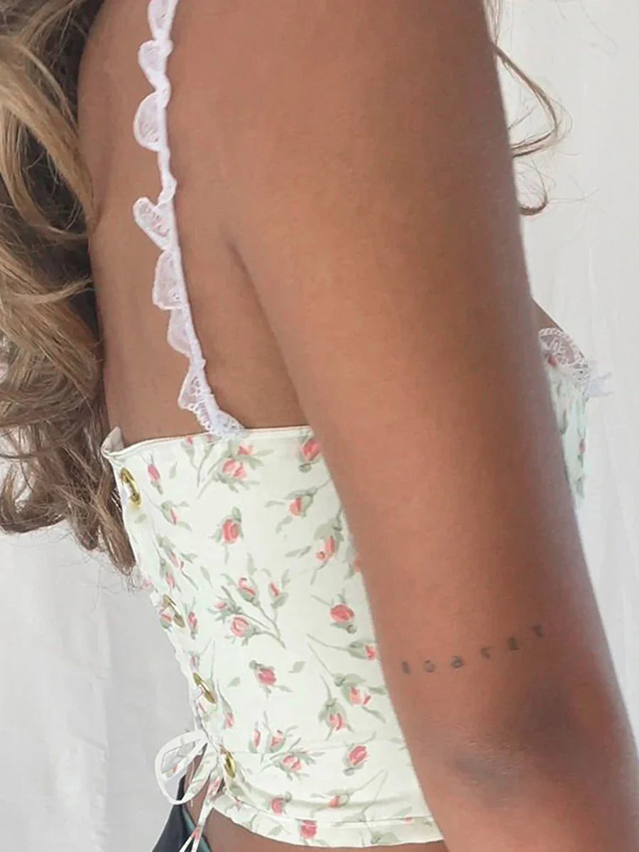 Summer Lace Corset Floral Shaping Crop Top