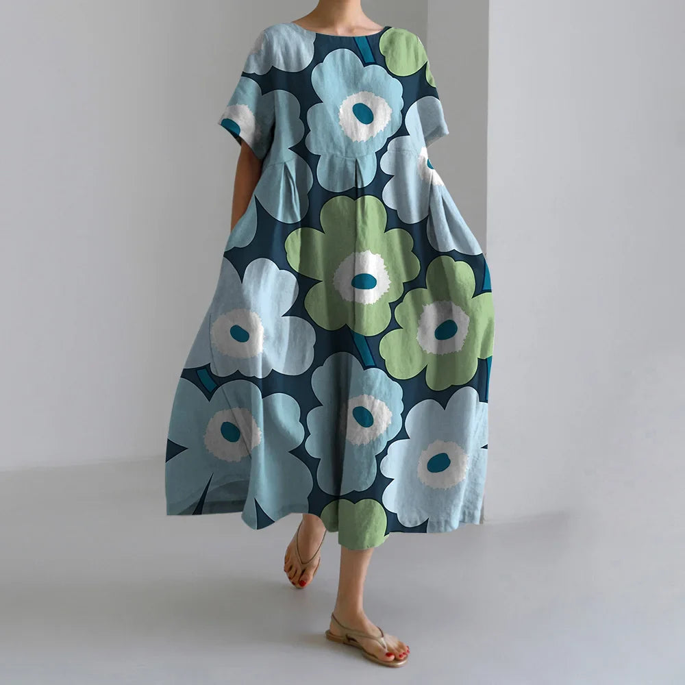 Fashion Floral Printed Short Sleeve Dinner Floral Dress