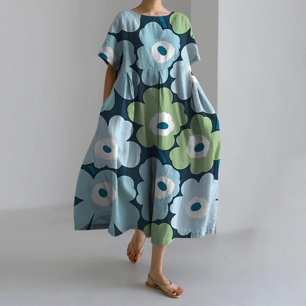 Floral Printed Short Sleeve Dinner Floral Dress 3