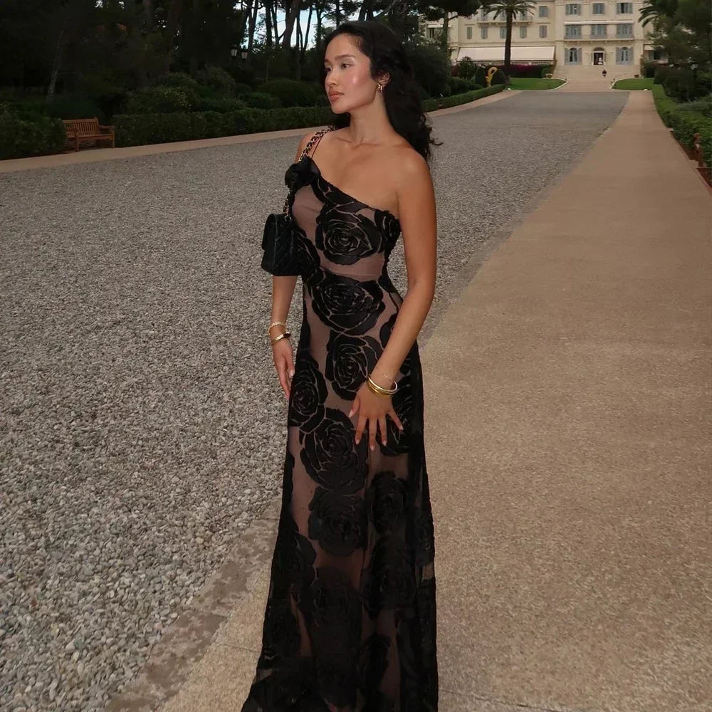 Floral Burnout One Shoulder Sheer Maxi Gown 3