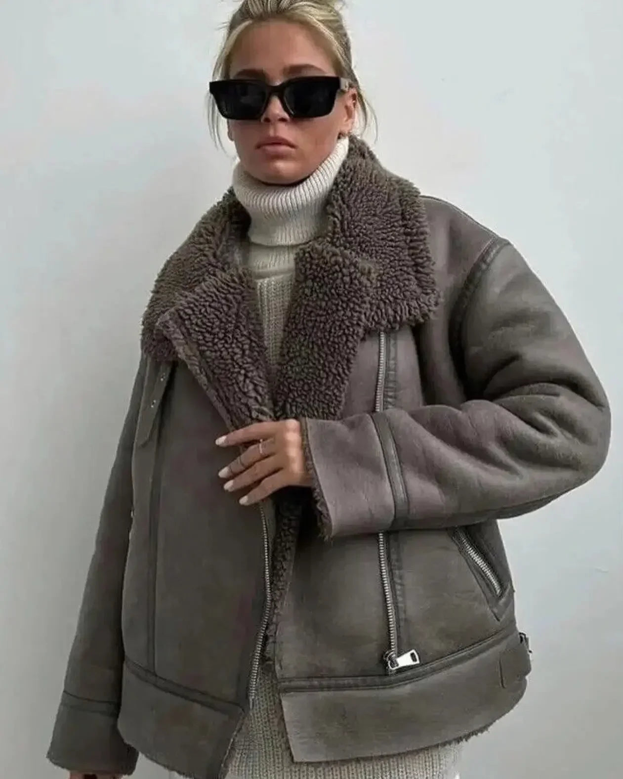 Faux Fur Lapel Long Sleeve Casual Overcoat
