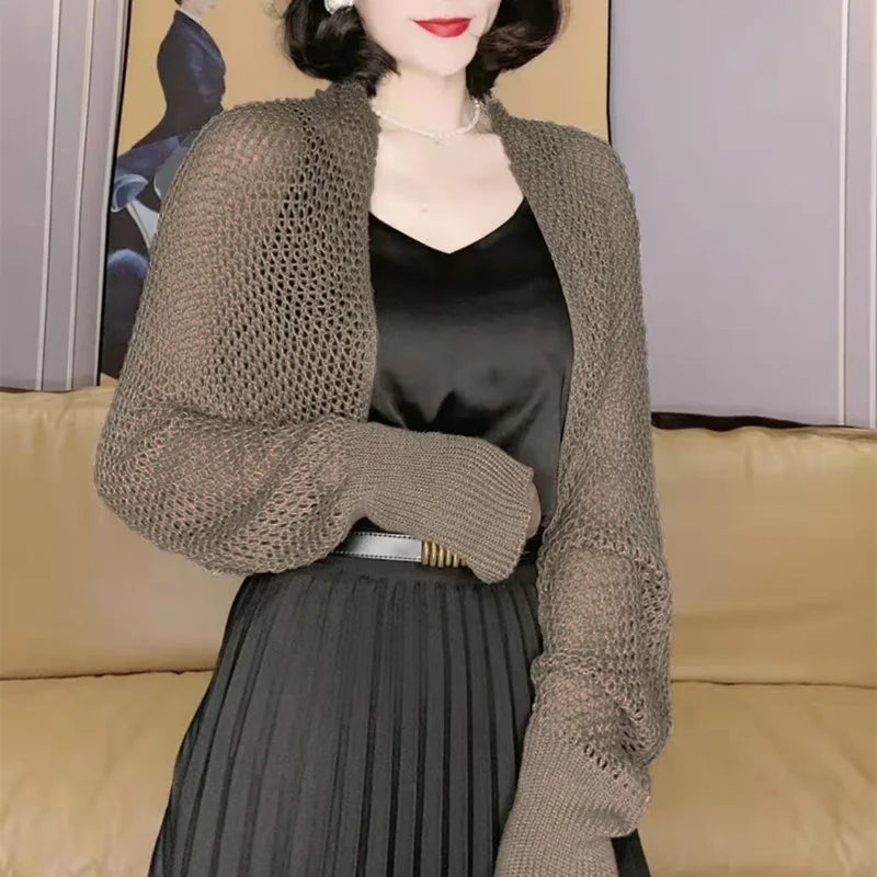 Solid Color Thin Sunscreen Korean Style Long Knit Cardigan