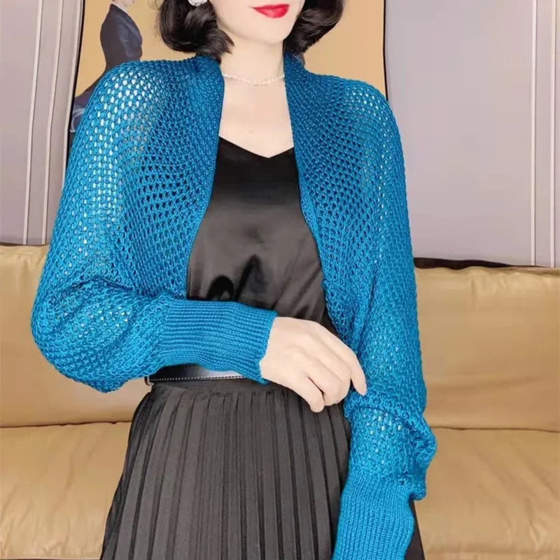 Solid Color Thin Sunscreen Korean Style Long Knit Cardigan