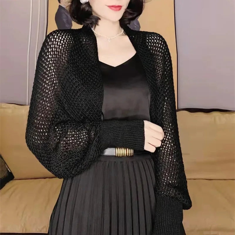 Solid Color Thin Sunscreen Korean Style Long Knit Cardigan