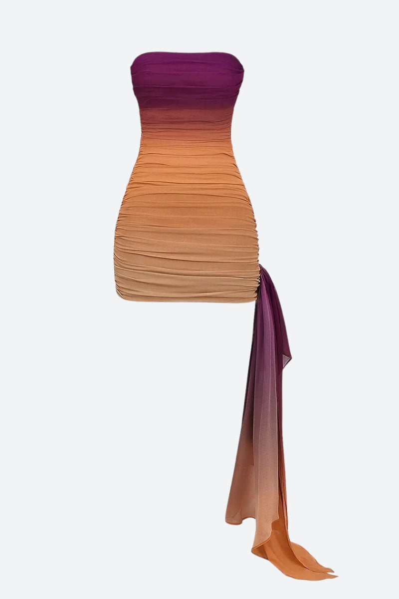 Ombre Ruched Strapless Draped Bodycon Mini Dress 6
