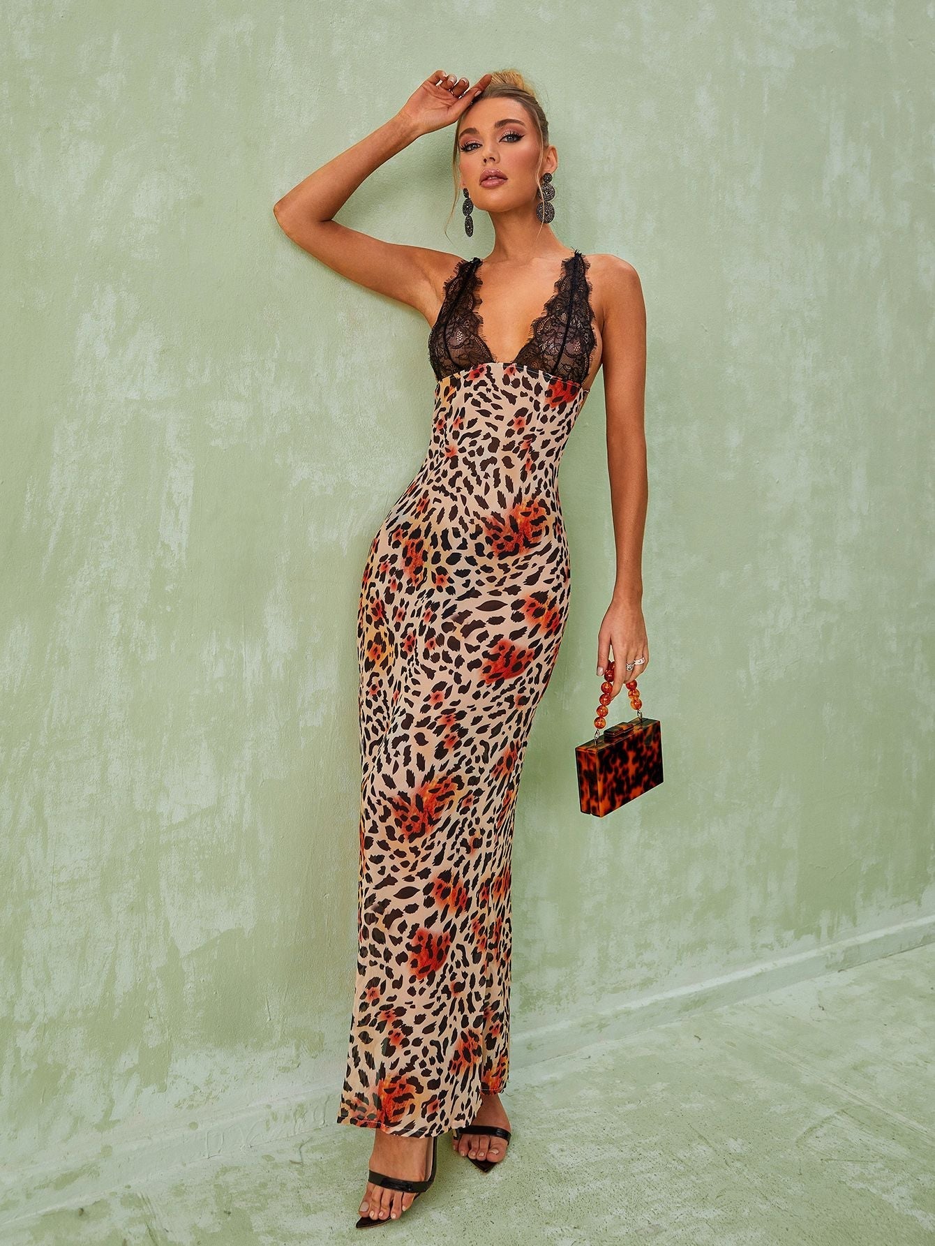 Svea Lace Leopard Printed Maxi Dress