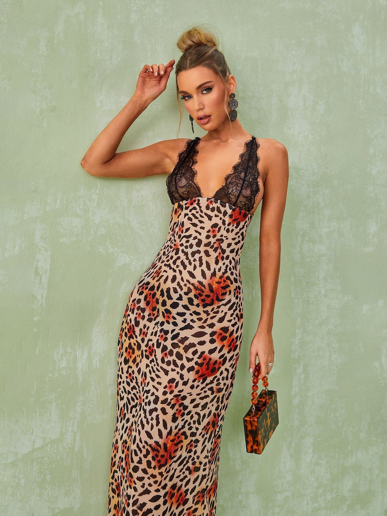 Svea Lace Leopard Printed Maxi Dress