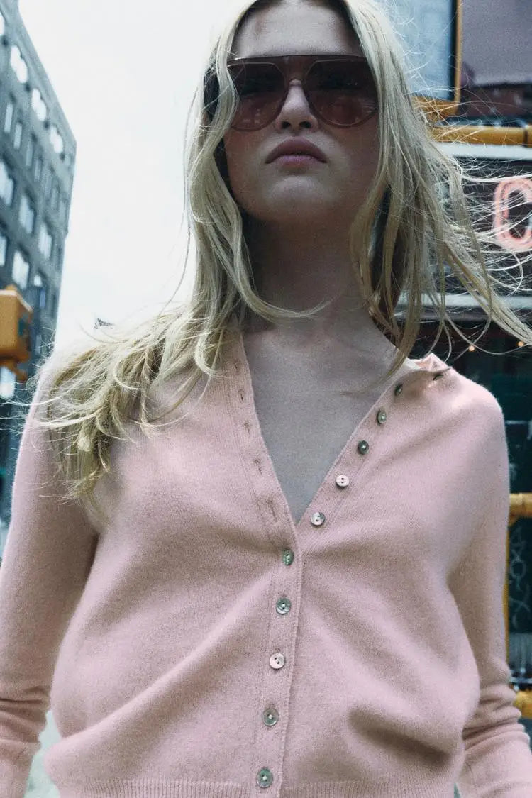 Sweet Pink Round Neck Short Cardigan