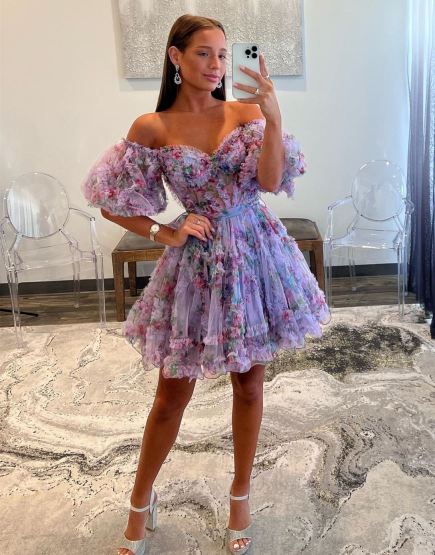 Sweet Off The Shoulder A-Line Short Tulle Homecoming Party Dress - Fashionpara