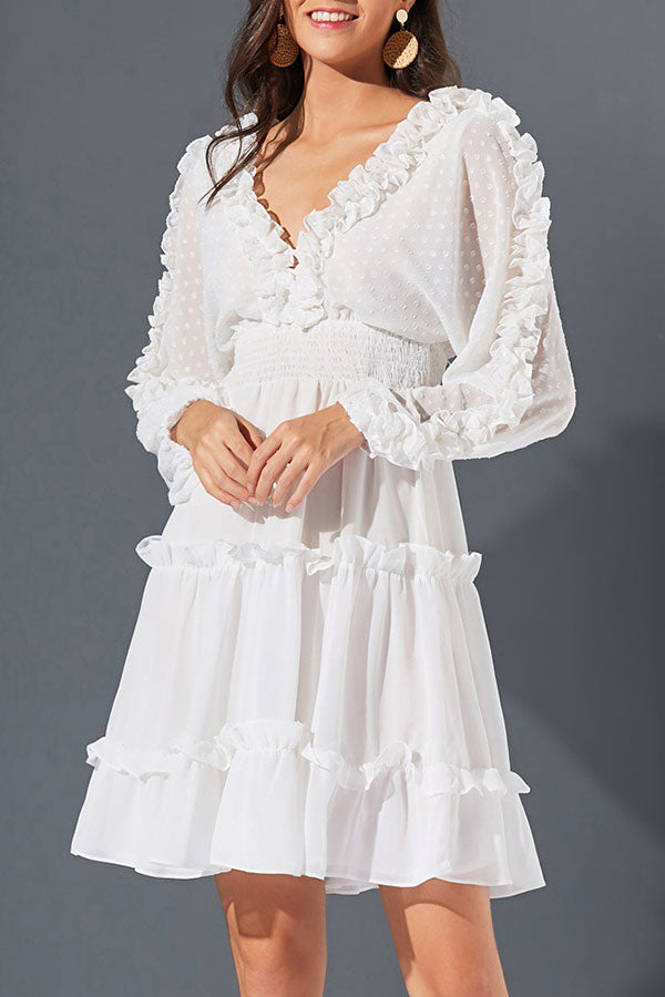 Cute V-neck Backless Ruffled Dress