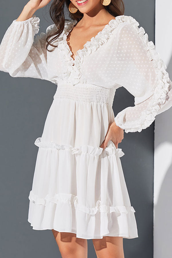 Cute V-neck Backless Ruffled Dress - Mislish