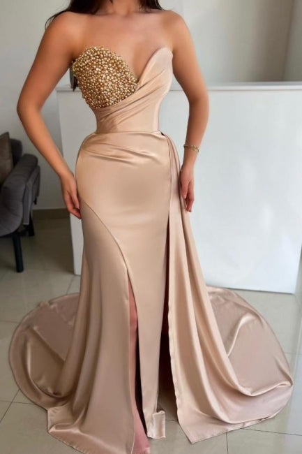 Mermaid Sweetheart Beaded Court Train Prom Dress with Slit - Fashionpara