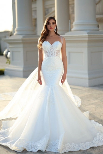 Charming Mermaid Sweetheart White Wedding Dress with Court Train - Fashionpara