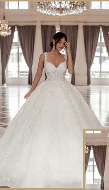A-Line Sweetheart Straps Princess Wedding Dress with Appliques - Fashionpara