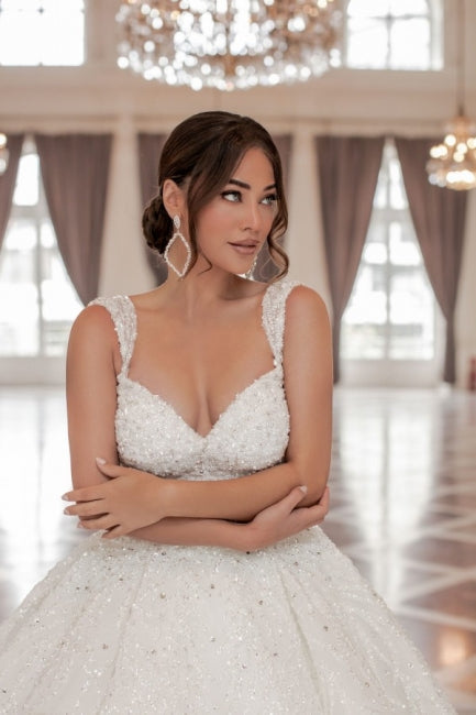 A-Line Sweetheart Straps Princess Wedding Dress with Appliques - Fashionpara