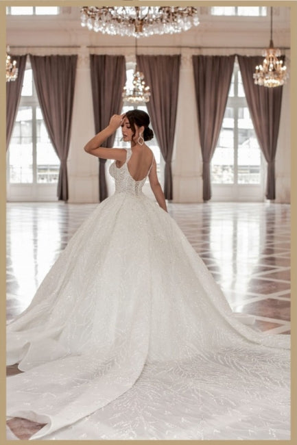 A-Line Sweetheart Straps Princess Wedding Dress with Appliques - Fashionpara