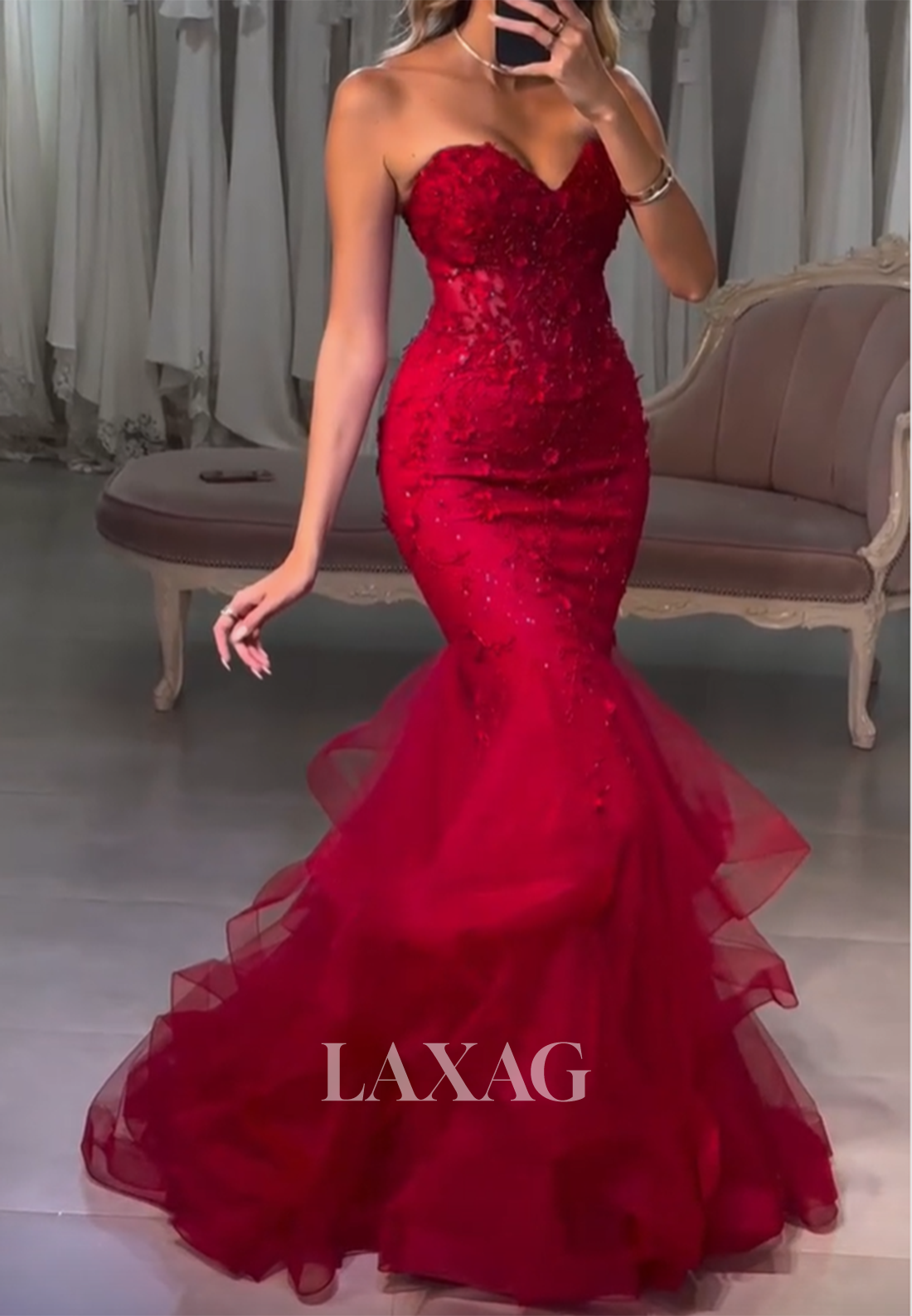 Sweetheart Appliques Tulle Mermaid Prom Dress Off-Shoulder Sleeveless Party Gowns