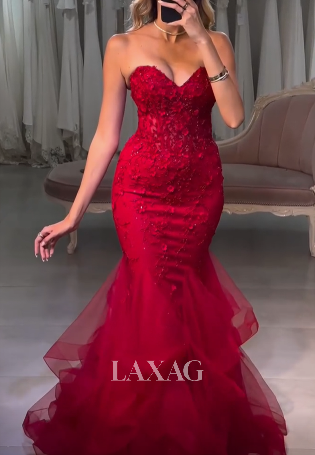 Sweetheart Appliques Tulle Mermaid Prom Dress Off-Shoulder Sleeveless Party Gowns