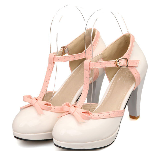 T-straps Bowknot Platform High Heel Sandals - Mislish