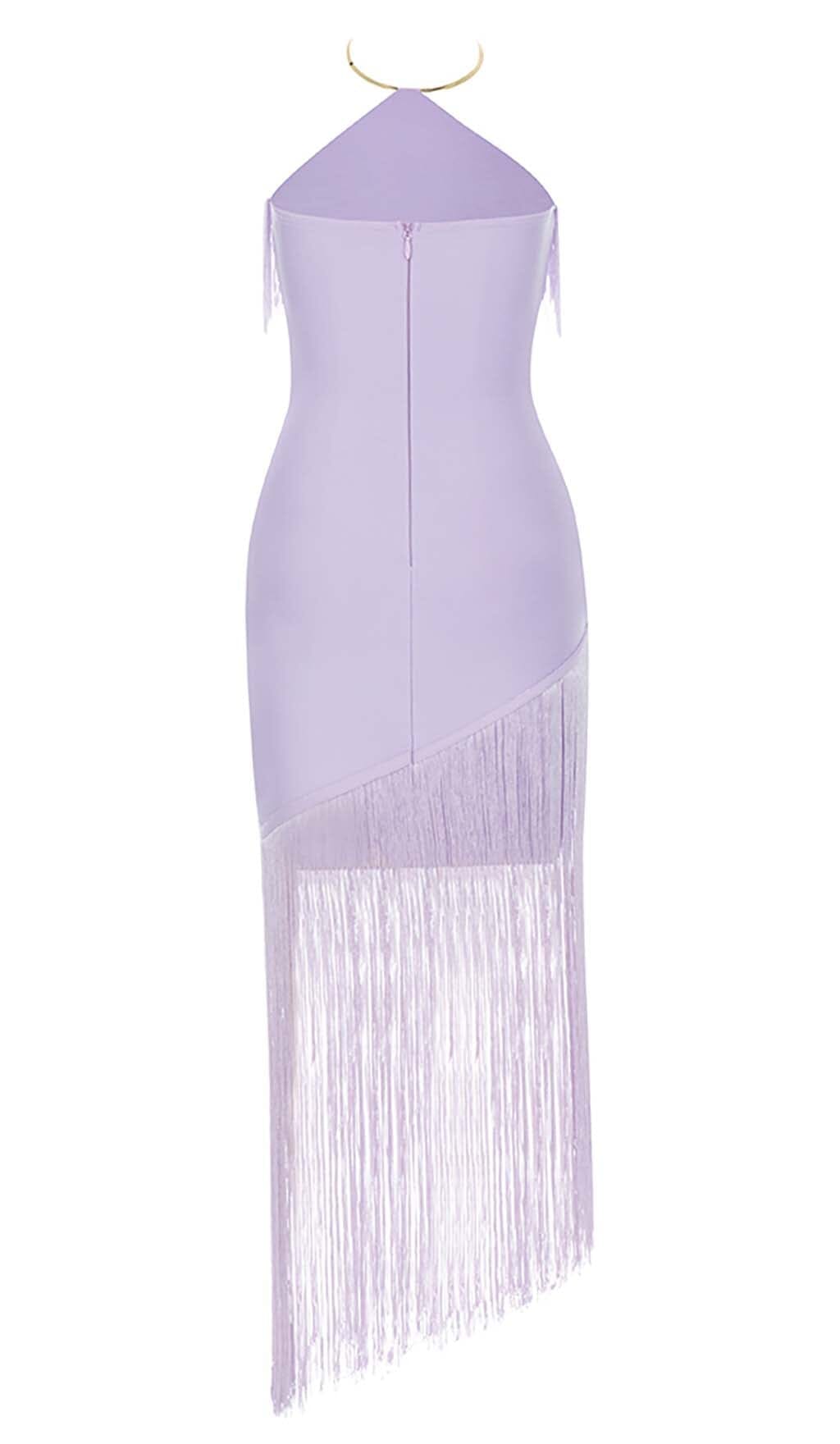 Halter Neck Tassel Fringe Hem Bodycon Midi Dress