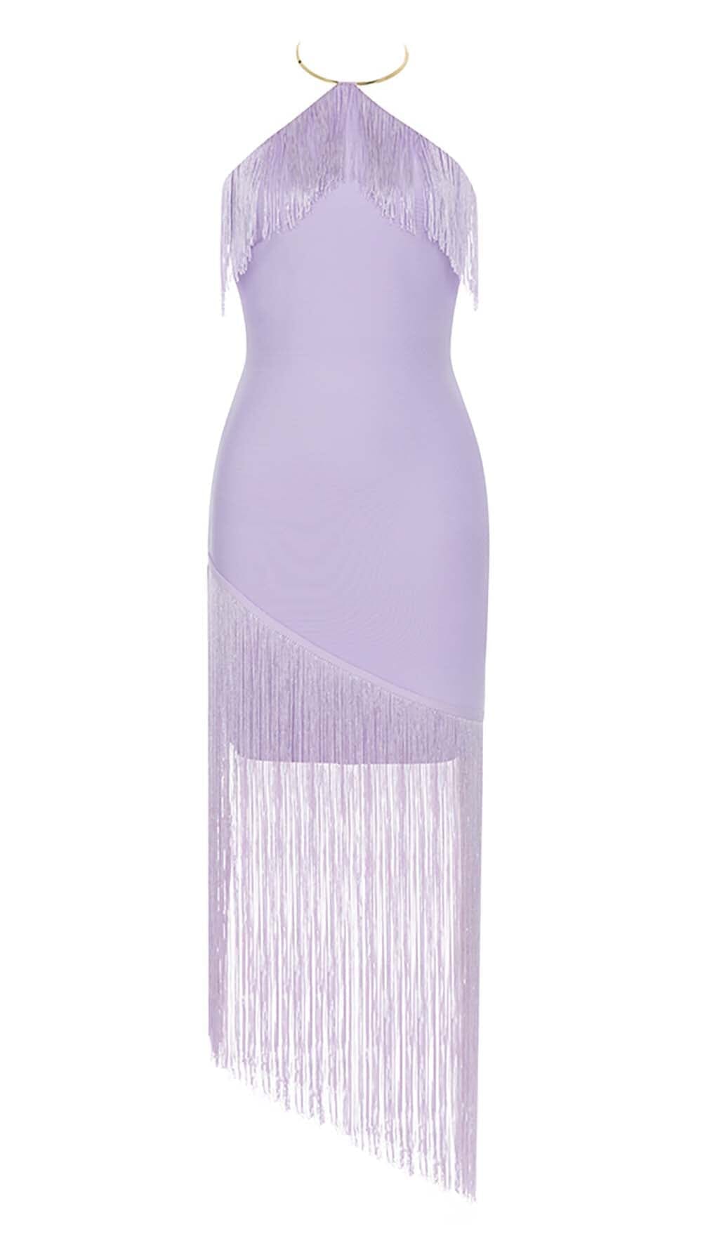 Halter Neck Tassel Fringe Hem Bodycon Midi Dress
