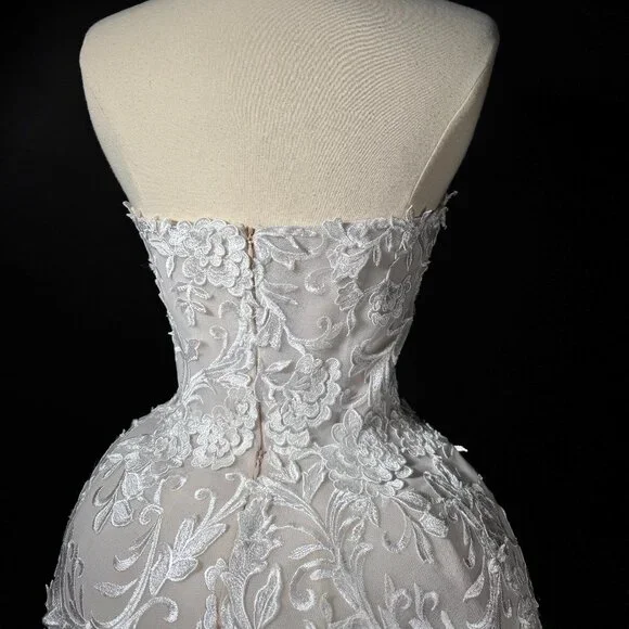 Classy Strapless White Lace Appliques Short Birthday Dress Formal Homecoming Dress D509