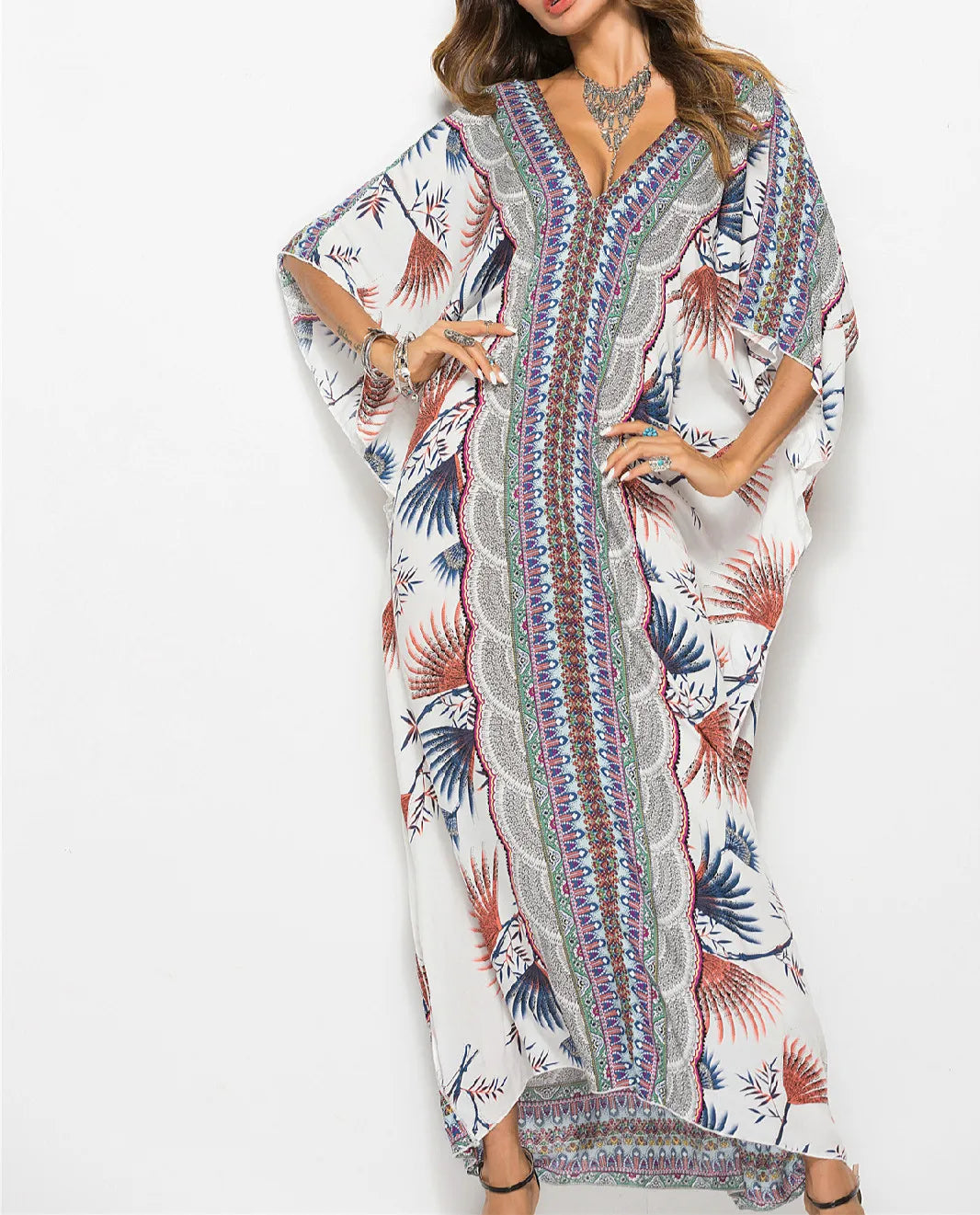 Cotton Rayon Floral Print Maxi Boho Cover up