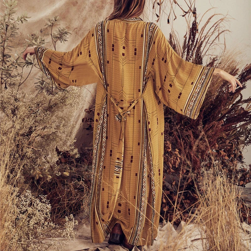 Elegant Cotton Ethnic Print Kimono Cardigan for Beach Days