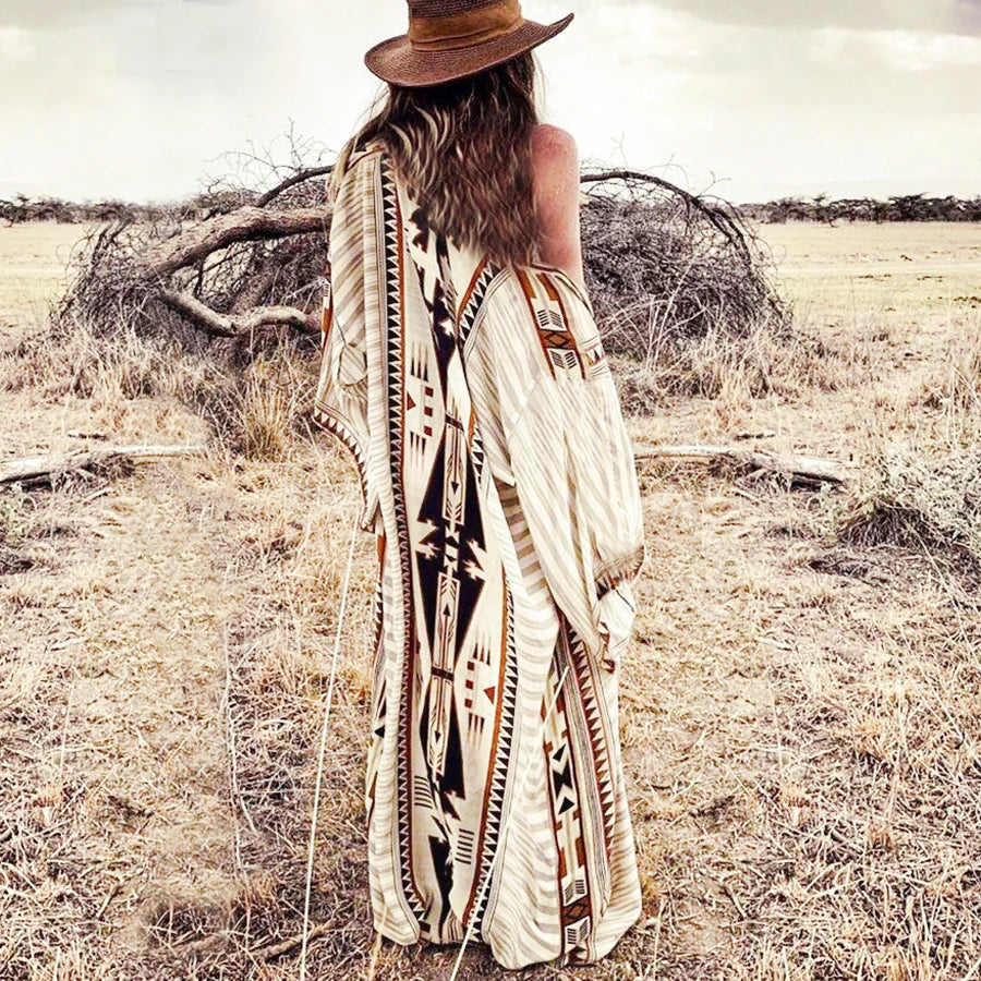 Boho Kimono Rayon Print Bikini Cover Up Loose Summer Dress