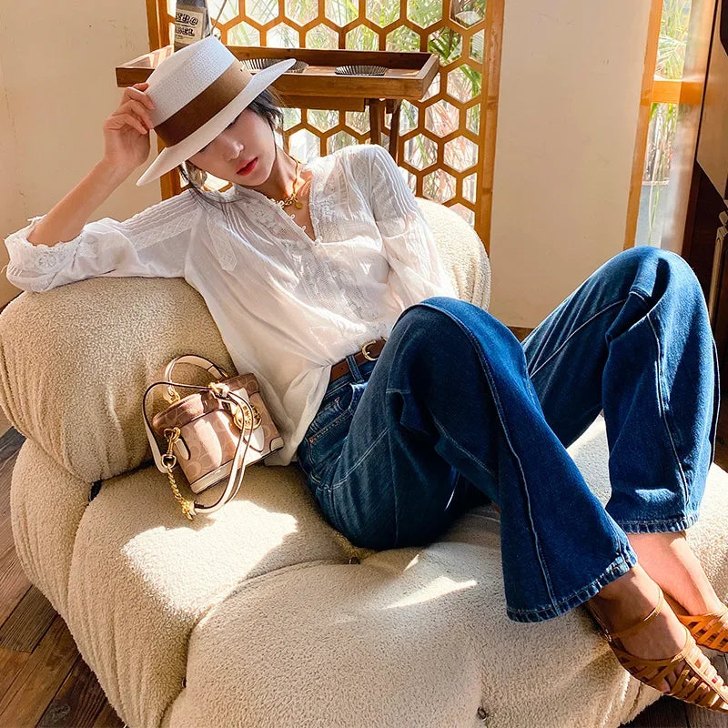 Gypsy Boho Floral Embroidered Lace Long Sleeve Blouse