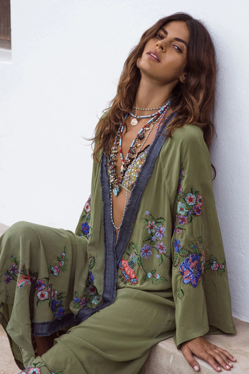 Floral Embroidery Boho Cardigan for Beachy Elegance