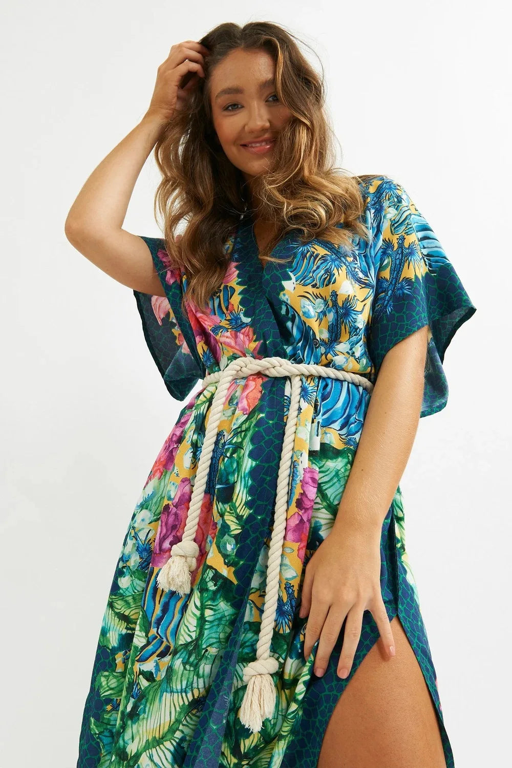 Floral Print V-Neck Belted Wrap Maxi Dress