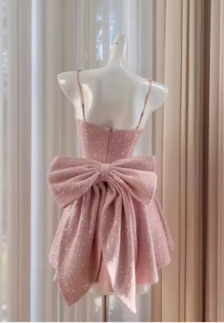 Elegant Pink Big Bow Sequin Short Homecoming Dress Party Dress S234