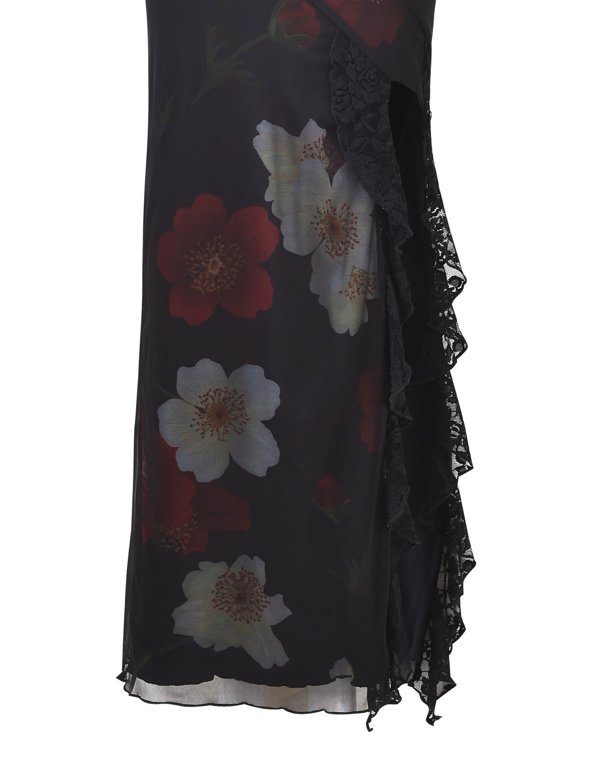 Floral Mesh Strapless High Split Ruffle Maxi Dress 9