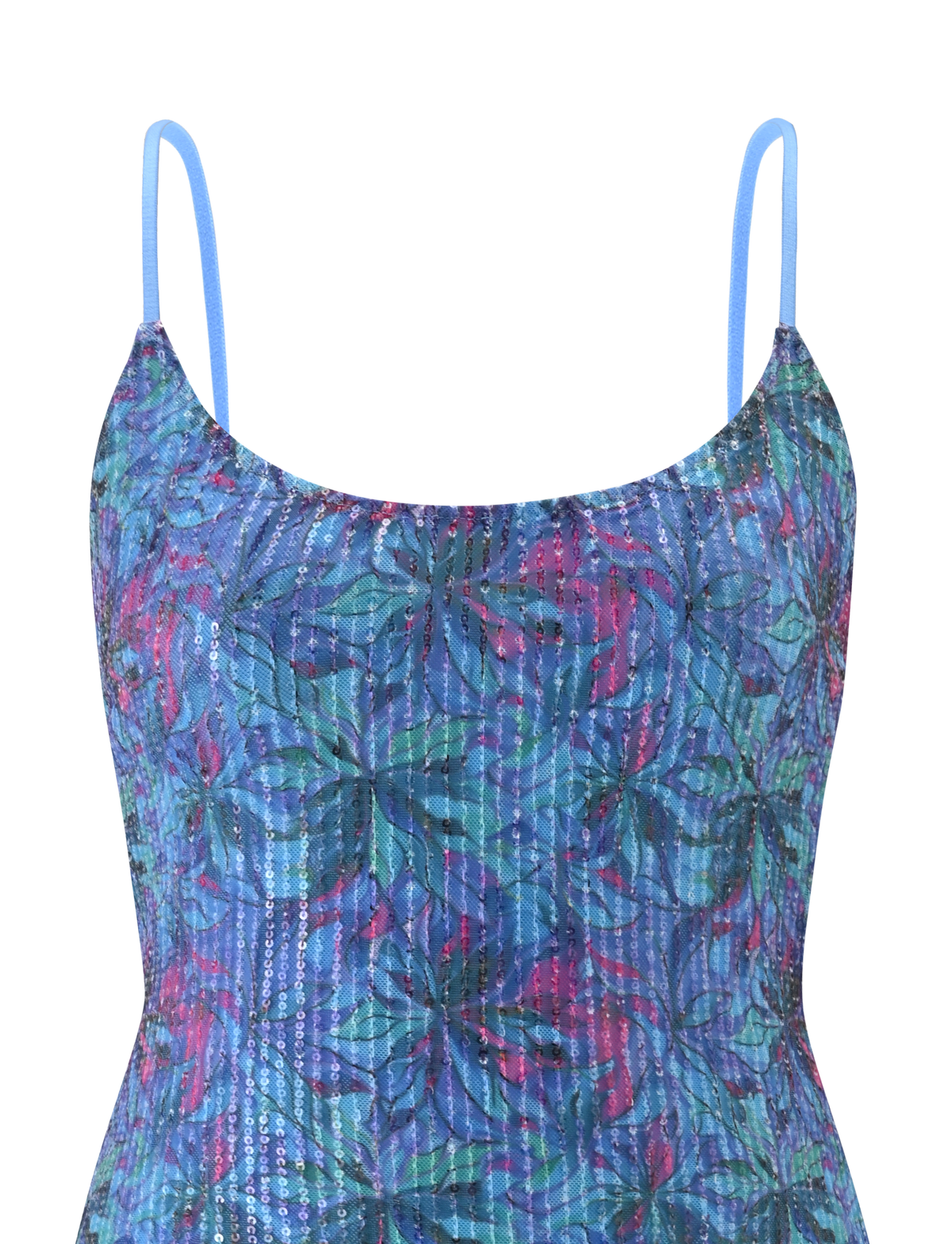 Floral Sequin Spaghetti Strap Bodycon Mini Dress - View 9