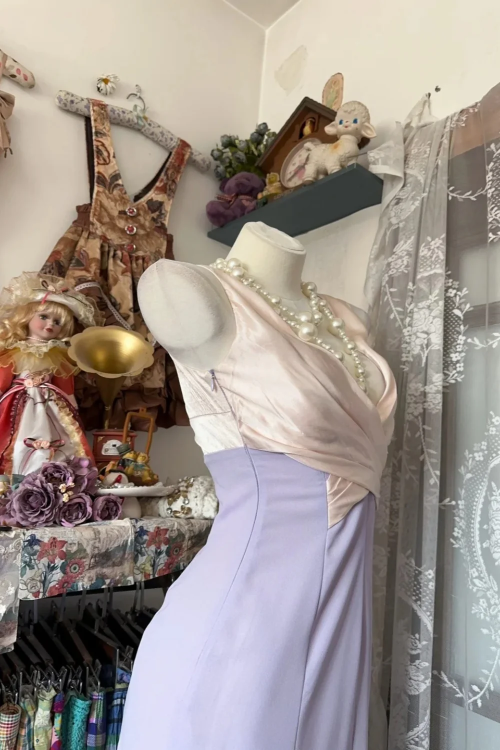 Retro V Neck Lilac Satin Mermaid Long Party Dress Prom Gown D1210